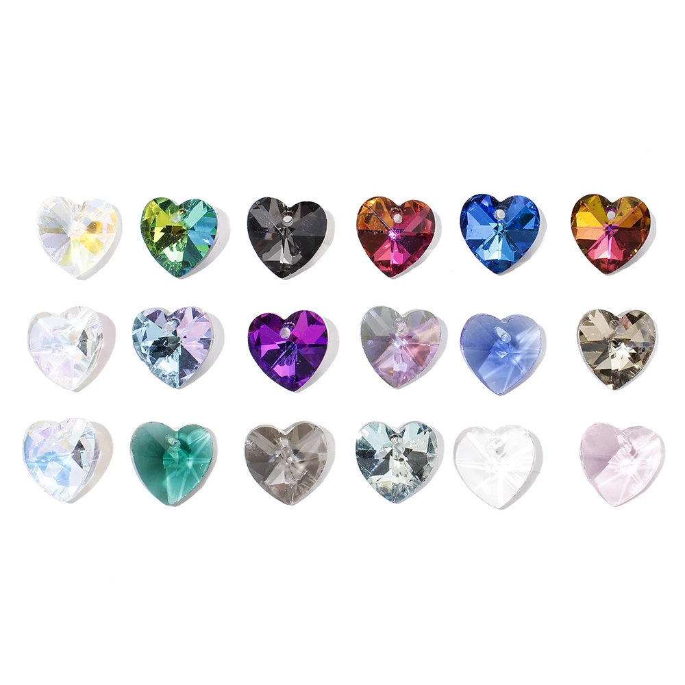 20Pcs 14mm Crystal Heart Beads Colorful Transparent Glass Bead For Fashion Jewelry Making DIY Pendant Earrings Necklace Bracelet