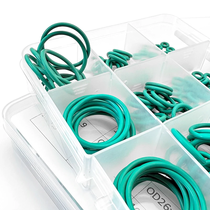 FKM Vitons High Temp O-Ring Kit  Green Fluorine Rubber Oil/Acid-Alkali Resistant Sealing Gaskets rings for Plumbing Automotive
