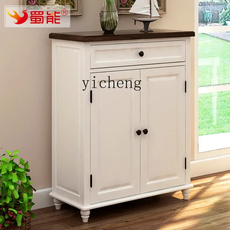 American rural white pastoral solid wood shoe cabinet two or three doors partition porch large capacity storage locker