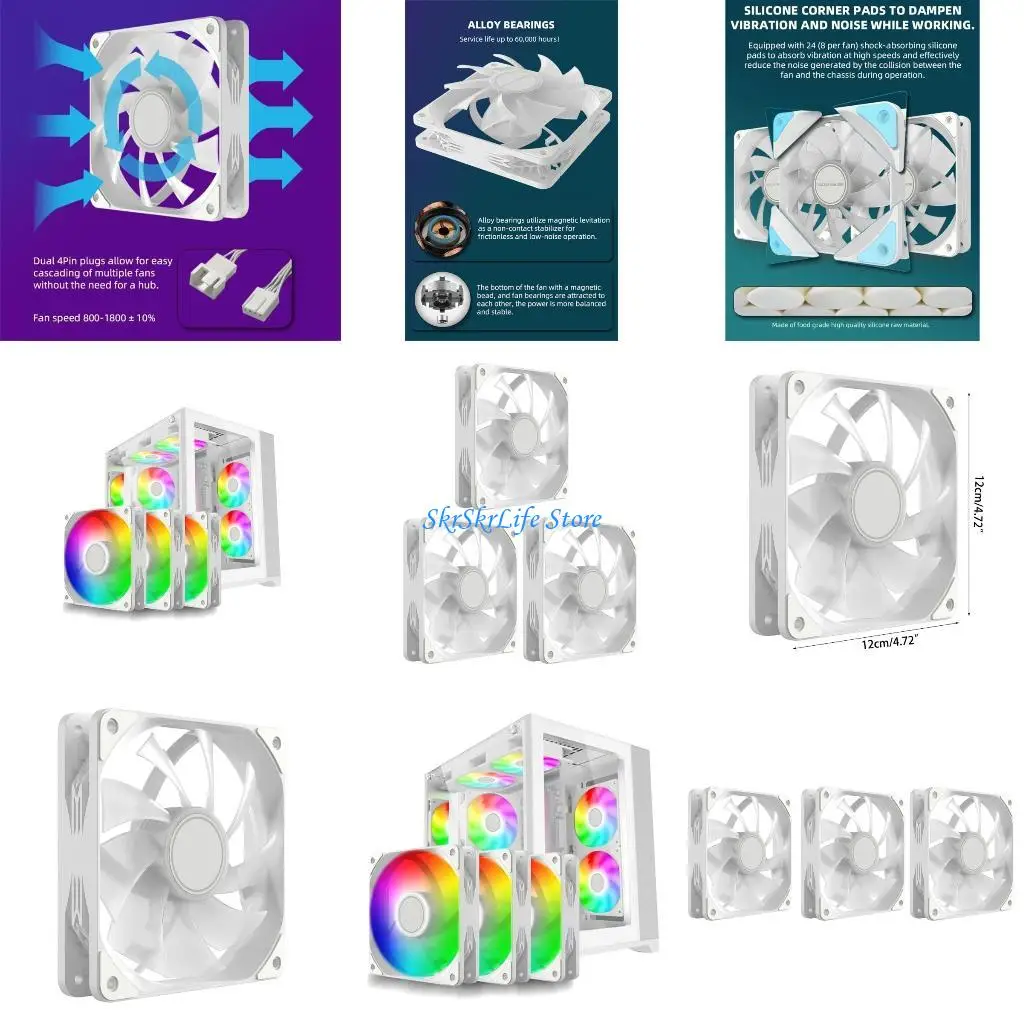 

E65E 3Pcs PC Case Fan ARGB Light 120mm 800-1800rpm 5V 3Pin ARGB PWM Low Noise Chassis