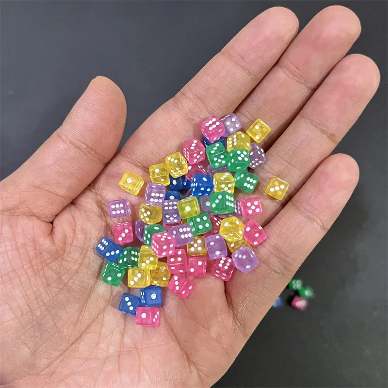 Padrão Seis Lados Cubo para Jogo de Tabuleiro Sólido Transparente D6 Acrílico, Ângulo Reto, Ponto Dados, 12 Cores, 100Pcs, 5mm