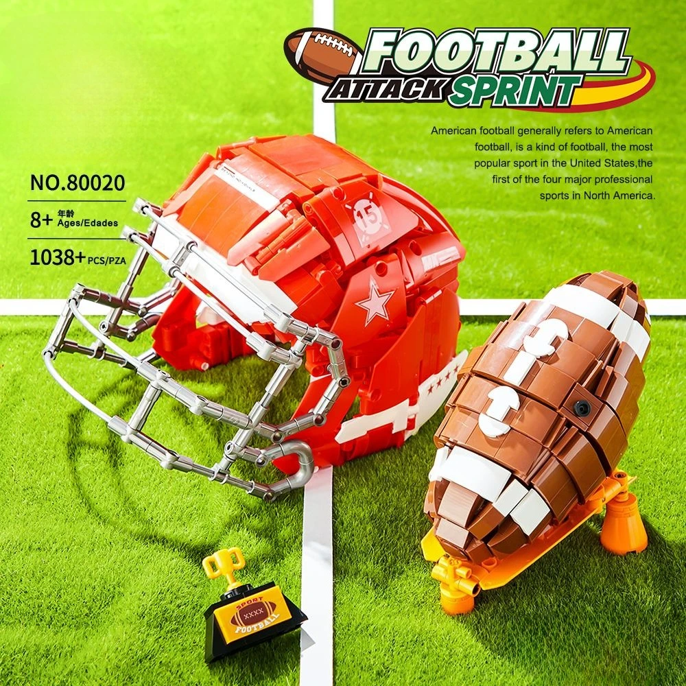 

1000Pcs Building Block Rugby, Helmet and Trophy Set Assembly Model, Children's Developmental Toys Gift