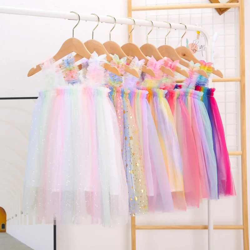 1-7Y Baby Girls Suspender Mesh Dress Princess Kids Sling tutu Dresses for Children's Dance Wedding Party Clothing