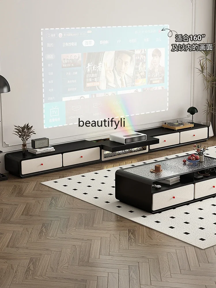 08 جديد الفرنسية كريم نمط الليزر تلفزيون خزانة غرفة المعيشة المنزل طويل الطابق أبيض وأسود خياطة حامل تلفاز الأثاث غرفة المعيشة