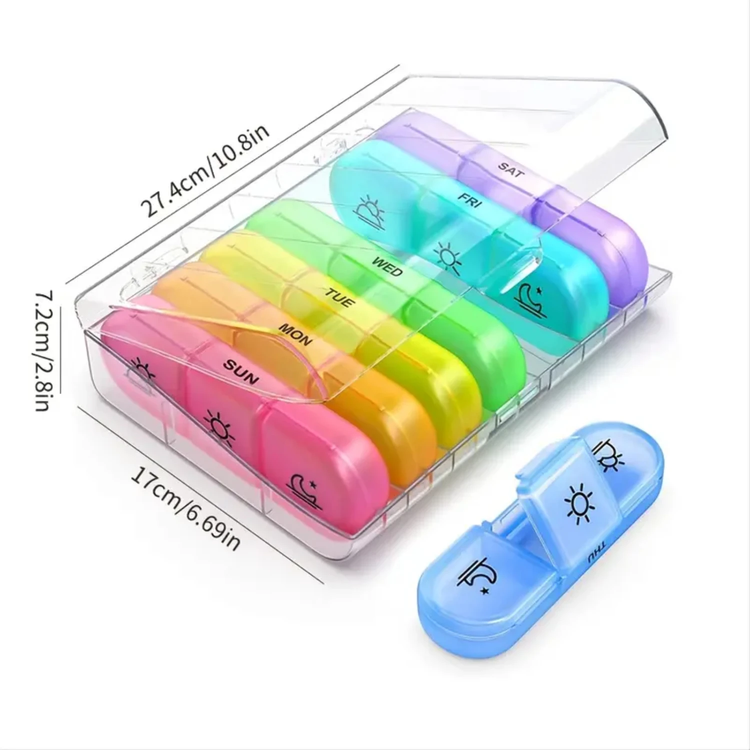 Convenient 7 Day Weekly Pill Organizer with 3-Times-A-Day Schedule, Portable Case with Large Separate Compartments for Medicatio