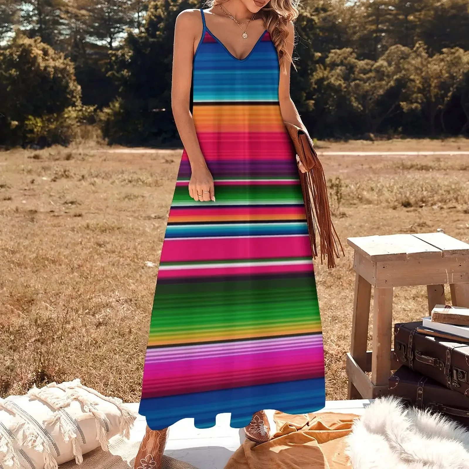 Mexican Blanket Striped Fiesta Serape Sleeveless Dress summer dress for women 2024 Dress