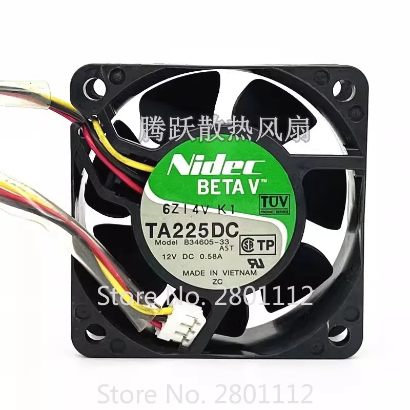 Cooling Fan for Nidec TA225DC B34605-33 6025 6CM 12V 0.58A Cooling Fan 60*60*25mm