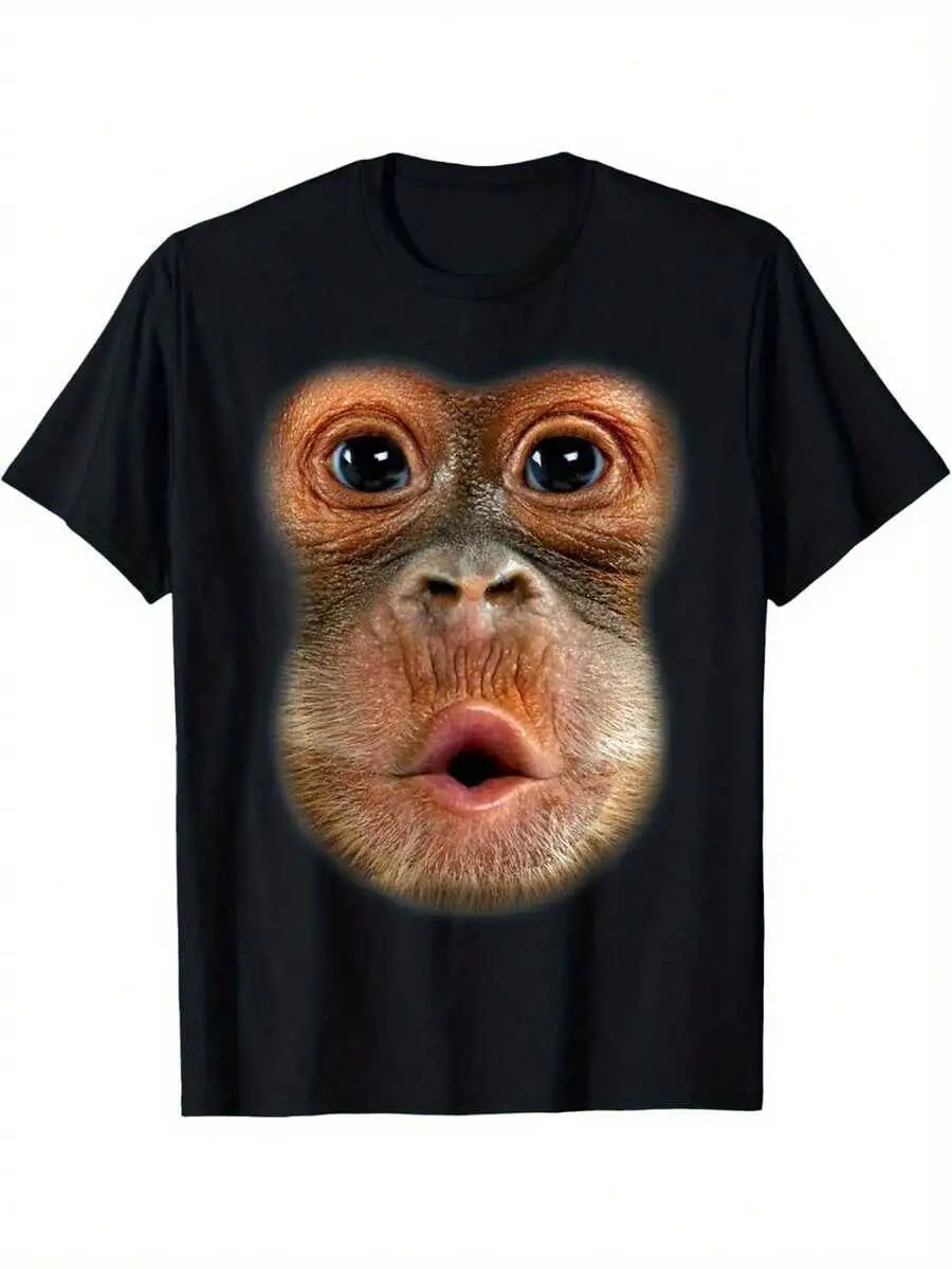 Men Funny Monkey Face Graphic T-Shirt Loose Fit Casual Tee With Vibrant Print Round Neck All-Season Comfort Hand Washable  100% Cotton Trendy Y2K Short-Sleeve Tee-Soft, Quick-Drying, Moisture-Wicking, Great Gift for Christmas or Halloween.