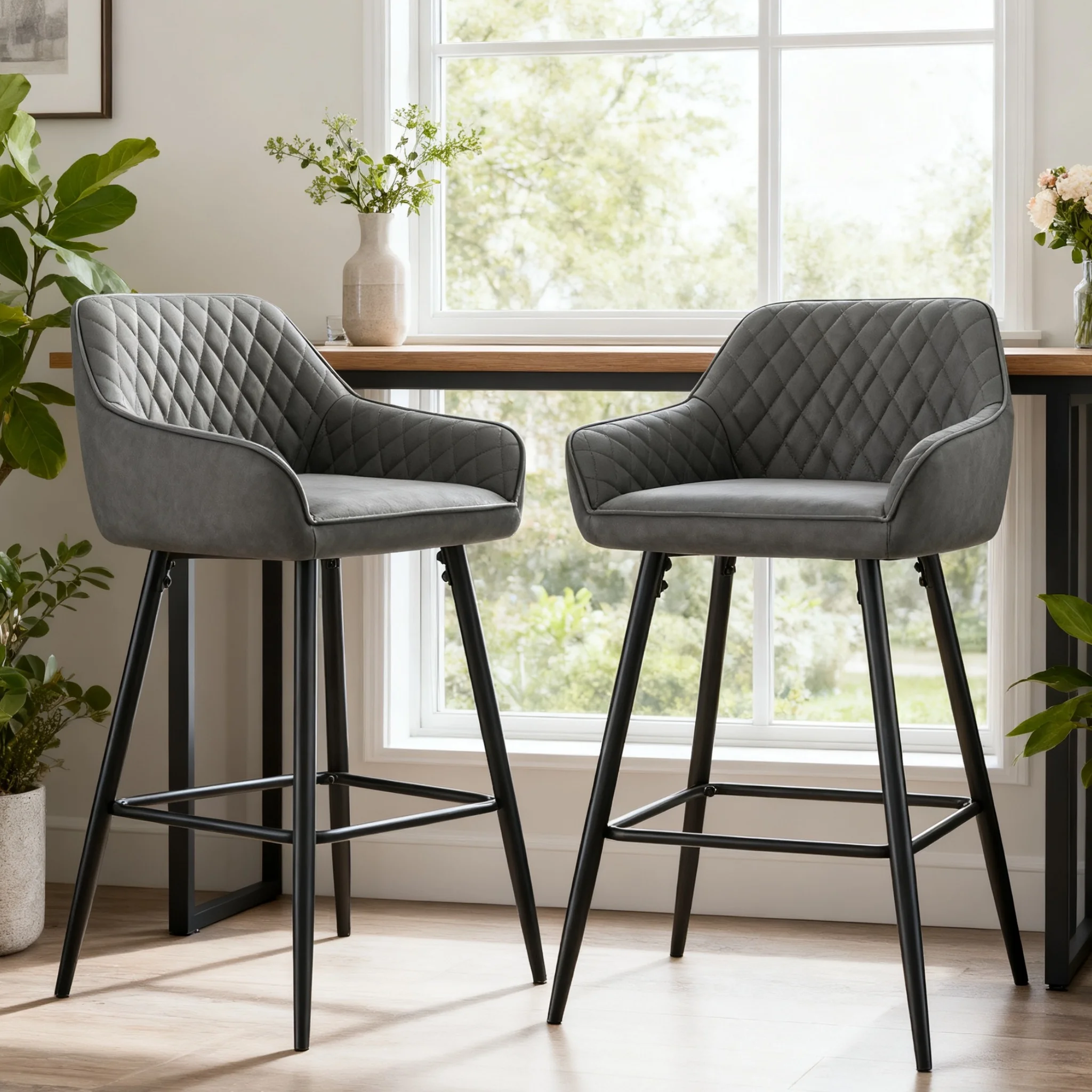 JYMTOM Barhocker Kunstleder/Samt Barstühle mit gepolsterter Sitz Rückenlehne Armlehne e Metallbeine Bistrohocker WAZ Esszimmer