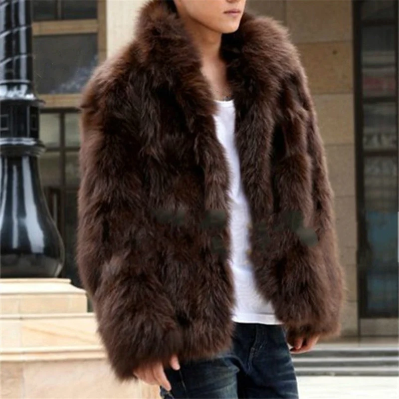 Men\'s Faux Fur Coat Korean Fashion Slim Clothing Winter Brown Fluffy Warm Coat Plus Size Xxxl 4xl Casual Male Top Thermal Jacket