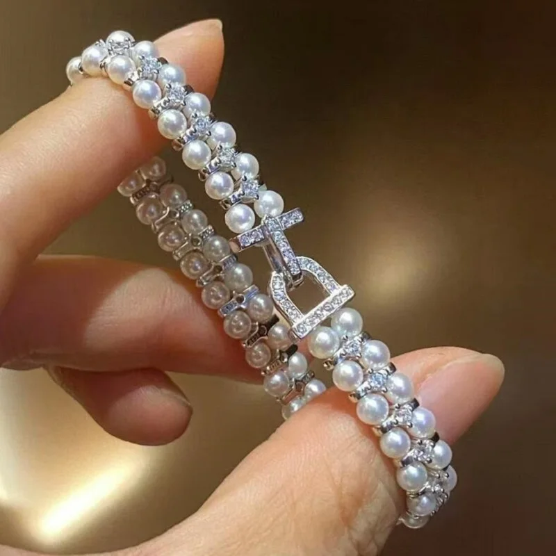 

Gorgeous double strands 7-8mm South Sea White Pearl Bracelet 7.5-8"