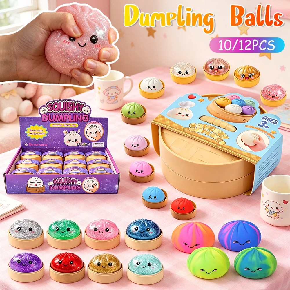 

4/12PCS Glitter Dumpling Glitter Dumpling Squishy with Box Dumplings Sensory Squeeze Toy for Stress Relief Random Color