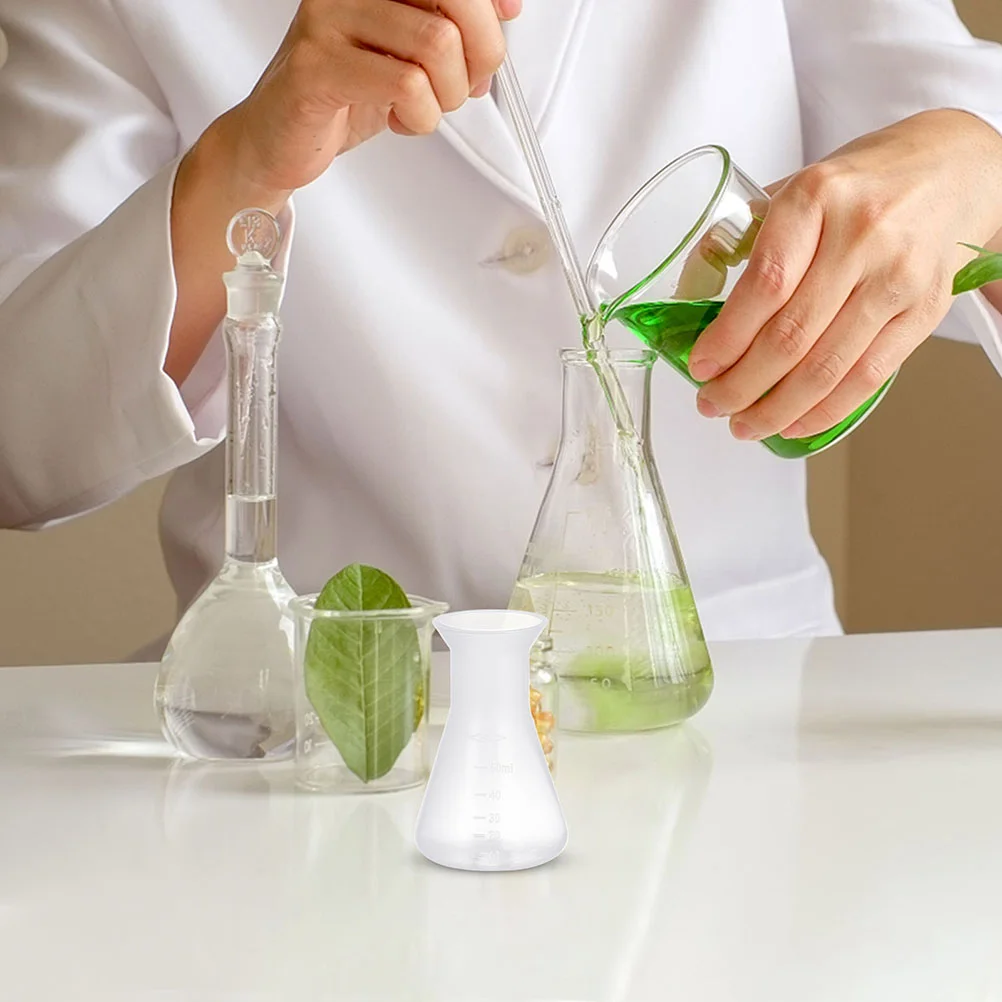 6 Pcs Plastic Flask 50ml for Experiment Supply Beaker Laboratory Erlenmeyer Conical