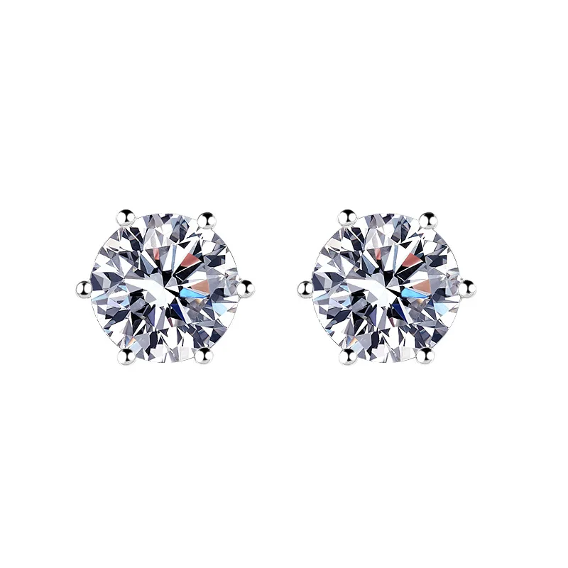 

Sparkling Moissanite Stud Earrings 14K White Gold 925 Sterling Silver D VVS1 Lab Diamond 6 Claws Round Ear Studs For Women