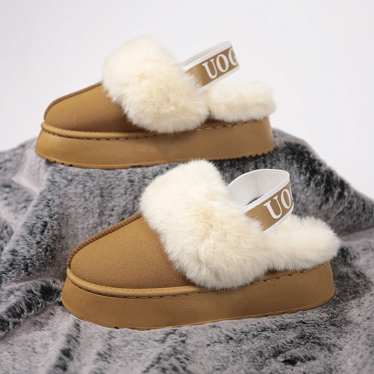 Cover Toe Cotton Slippers for Women's Flat Shoe 2024 Winter Warm Plush Anti Slip Flat Bottom Matsuke Snow Boots Chestnut Slipper