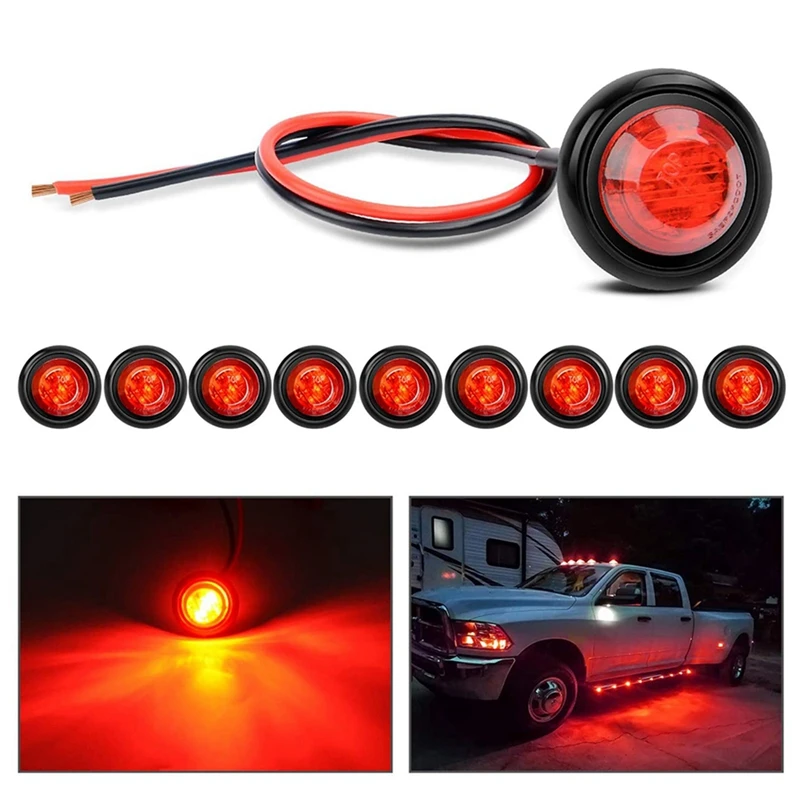 10Pcs 3/4 Inch Round LED Clearance Lights Truck Side Lights LED Side Marker Lights For Truck RV Car Bus Trailer Caravan