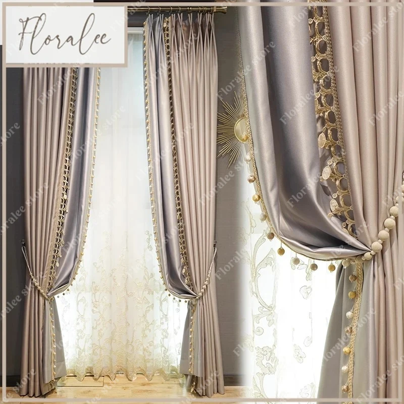 

French New Pink Purple Lace Flash Fabric Mosaic Curtains For Bedroom Living Room French Window Balcony Window Custom Size