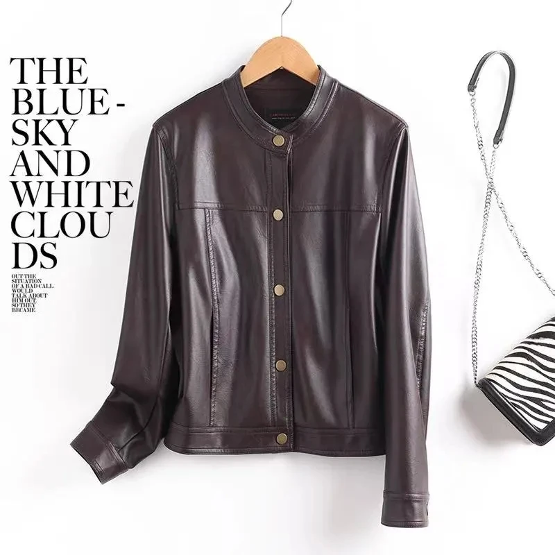 高品質レザージャケット レディース ショート丈 春秋 2025 新作 レザーコート ママファッション アウター ラウンドネック レディース オーバーウェア トップス