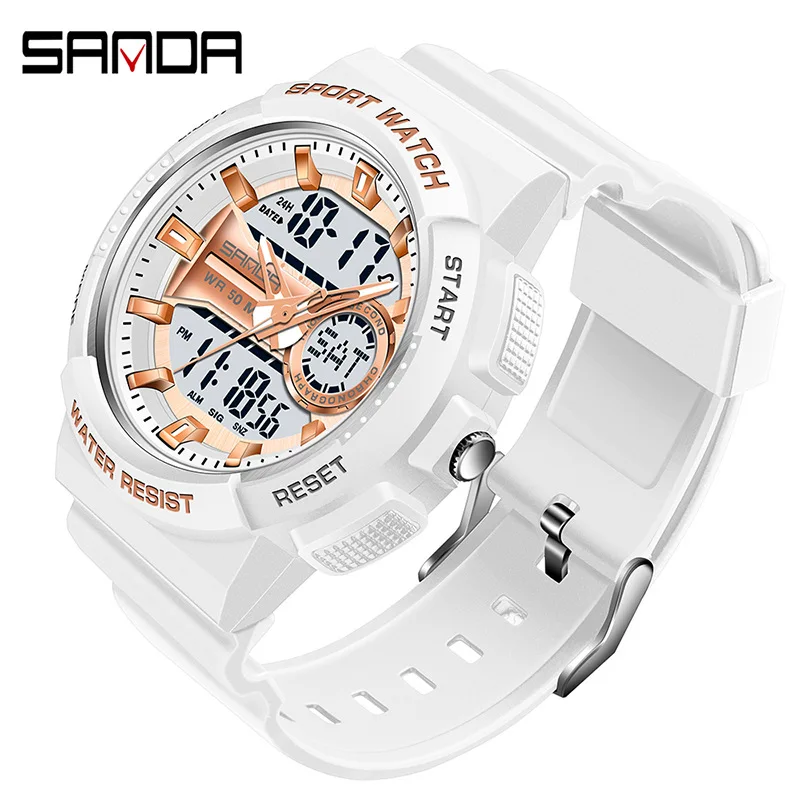 SANDA Dual Display Electronic Watch Couple's Watch Waterproof, Luminous, Shockproof, Sports Student Men's and Women's Watch