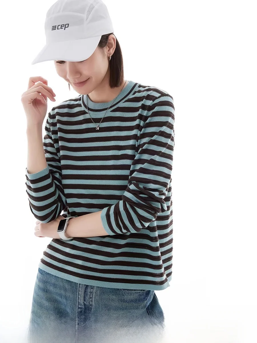 

Свитер Cloud Life Captain, цветной свитер в полоску, круглый женский топ, весна-осень, утягивающий вязаный длинный све, теплый