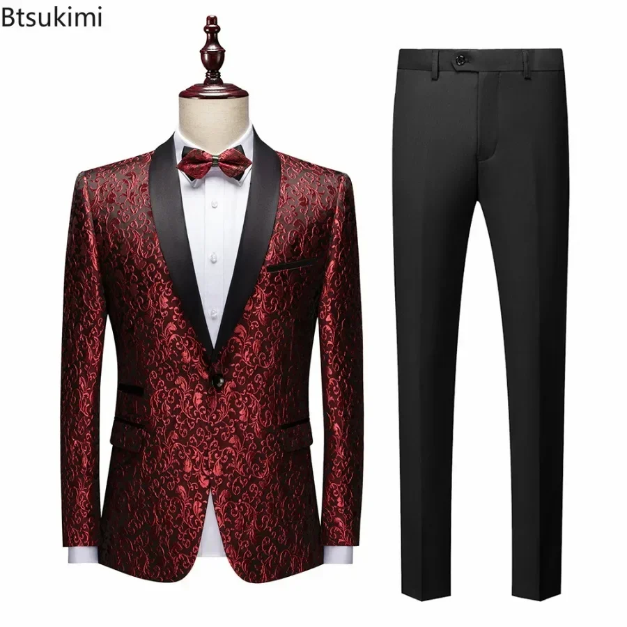 New Men's Blazers Sets Banquet Party Slim Wedding Tuxedo Suit Jacket+Pants 2 Pieces Man Stage Costume Nightclub Singer Host Suit