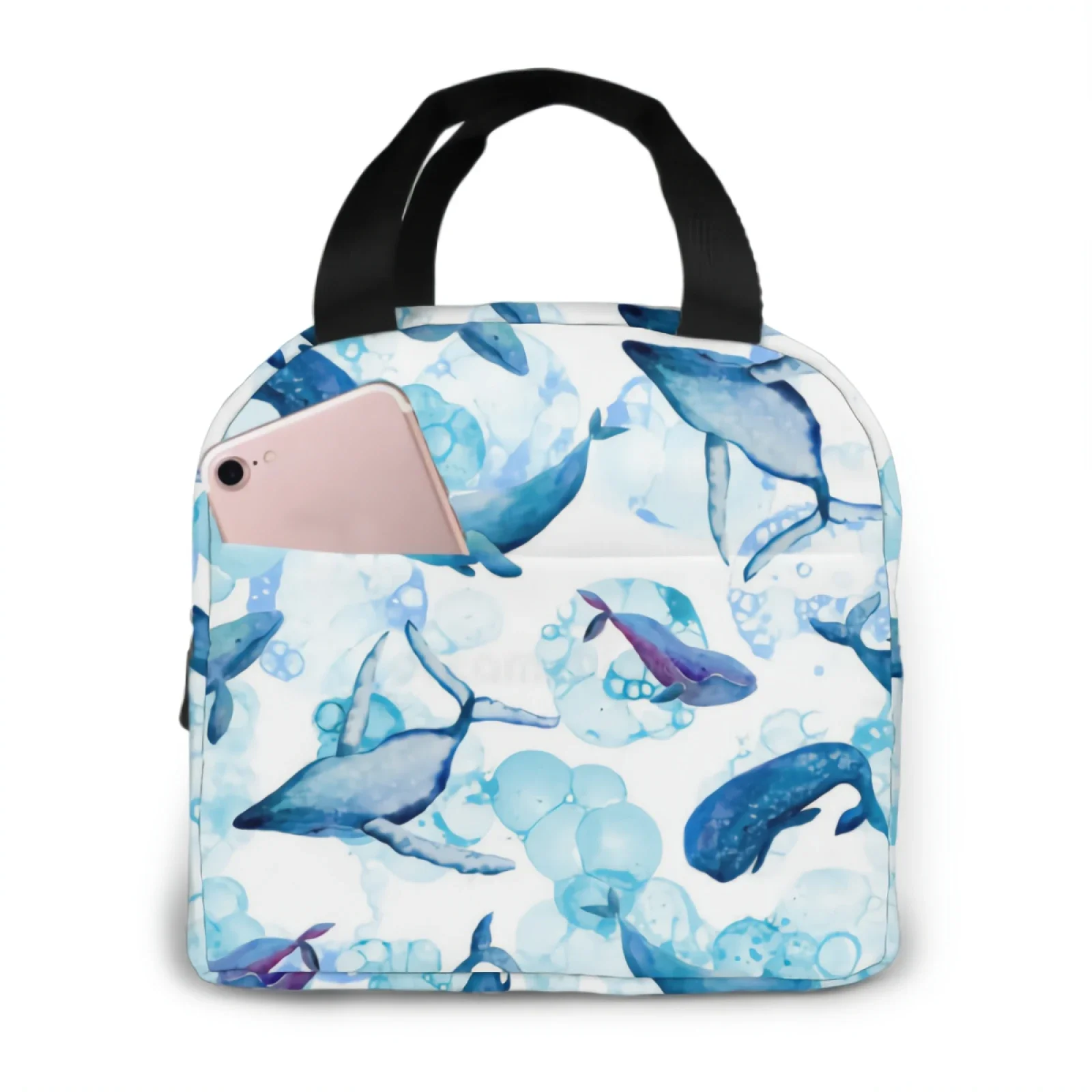 Wildlife Big Blue Whales Lunch Bag Adult Tote Bag Reusable Lunch Box Container For Women Men School Office Work