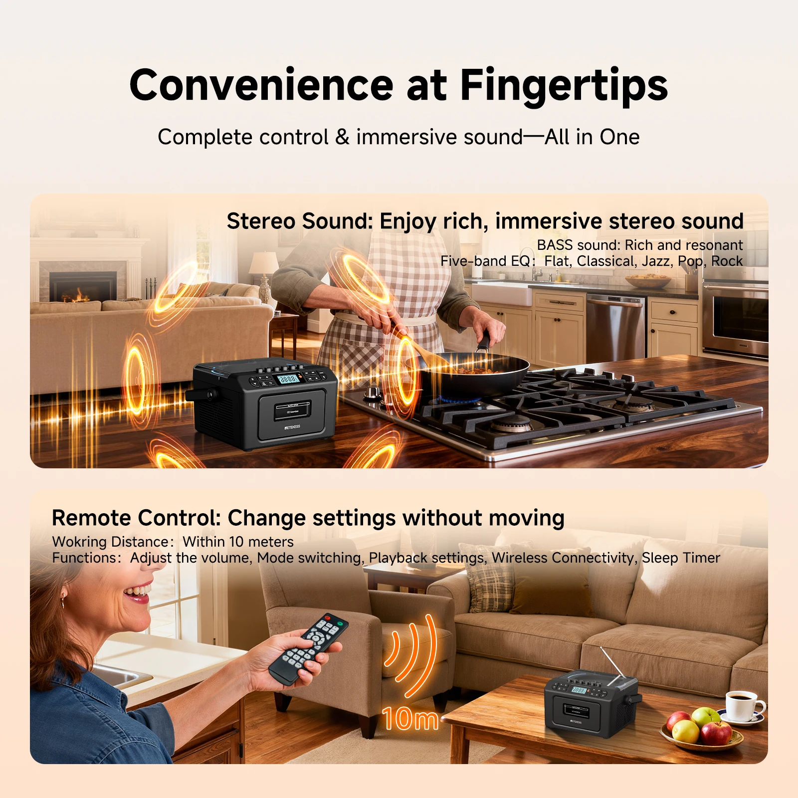 TR642 Portable Bluetooth CD Boombox with Cassette, USB and Remote Control