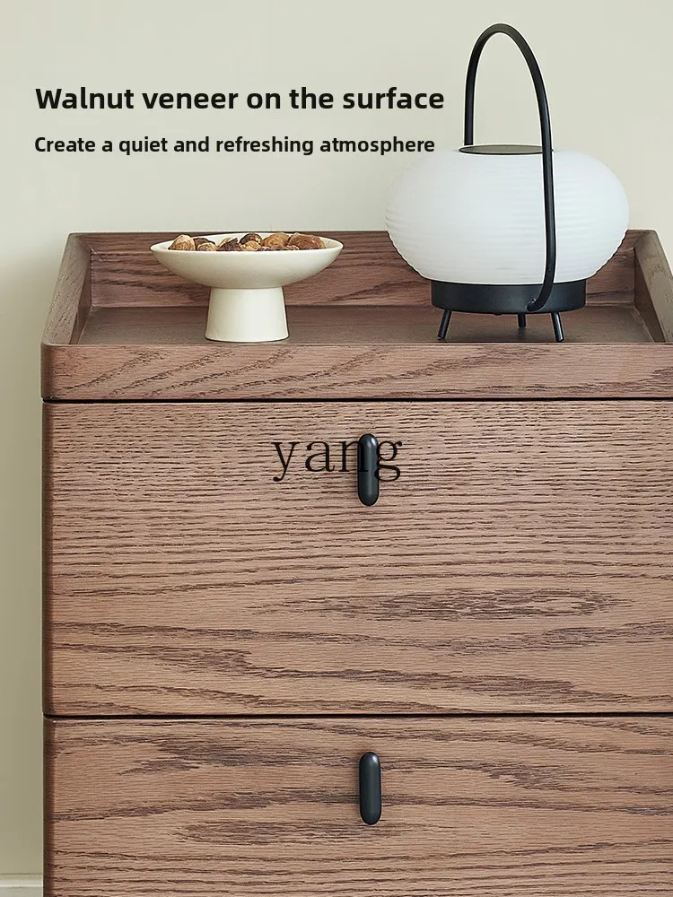 LH New Chinese Bedside Table Bedroom Household Walnut Color Drawer Storage Cabinet