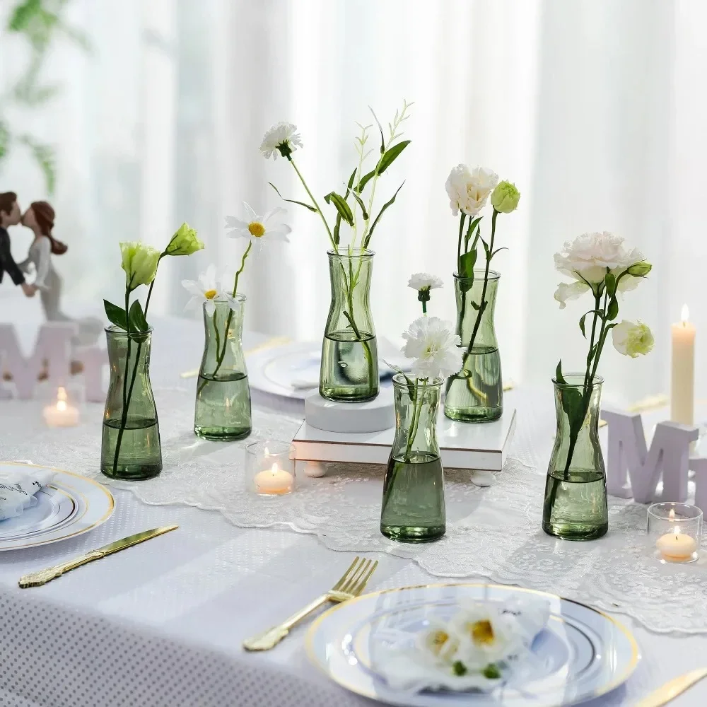 6/12Pcs Clear Glass Vases Set Minimalist Slim Neck Flower Vase for Wedding Centerpiece Dining Table Living Room Home Decor
