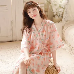 Japanese Pajamas Thin Skirts with Straps Bathrobes Sleepwear Women's Summer Homewear Summer Bathrobes Short Sleeves Loungewear