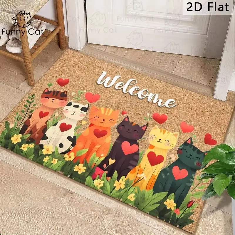 VIKAMA Cute Reindeer Welcome Doormat String Lights Coir Look Merry Christmas Mat Entryway Rug Front Porch Xmas Decor