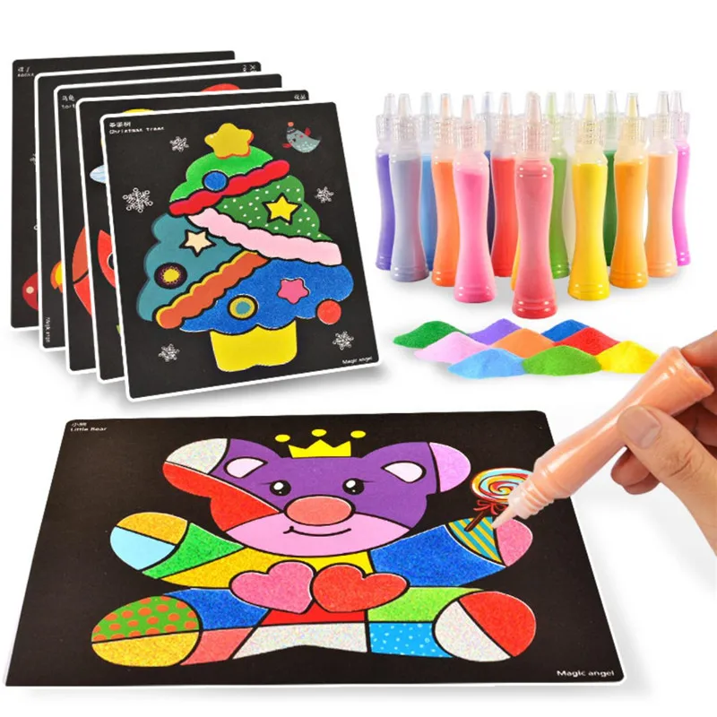 Creative DIY ภาพวาดทรายเด็ก Montessori ของเล่นเด็กหัตถกรรม Doodle สีทรายภาพกระดาษของเล่นเพื่อการศึกษา