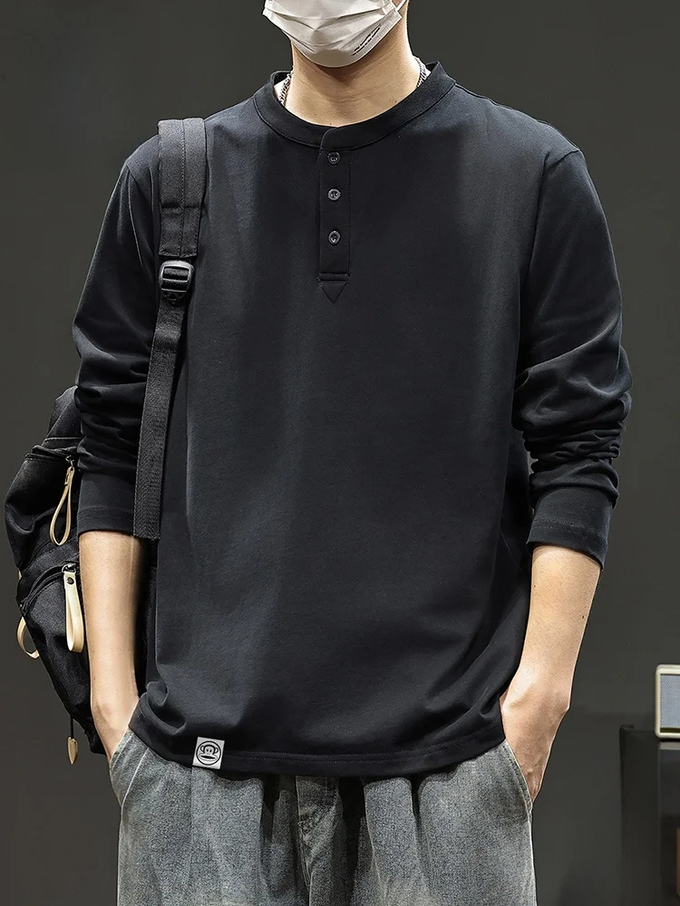 

Футболка Paul Frank с длинным рукавом из чистого хлопка, повседневная, свободного кроя, осенняя, с воротником хенли, для ношения под одеждой, молодежная, трендовая, 100% хлопок