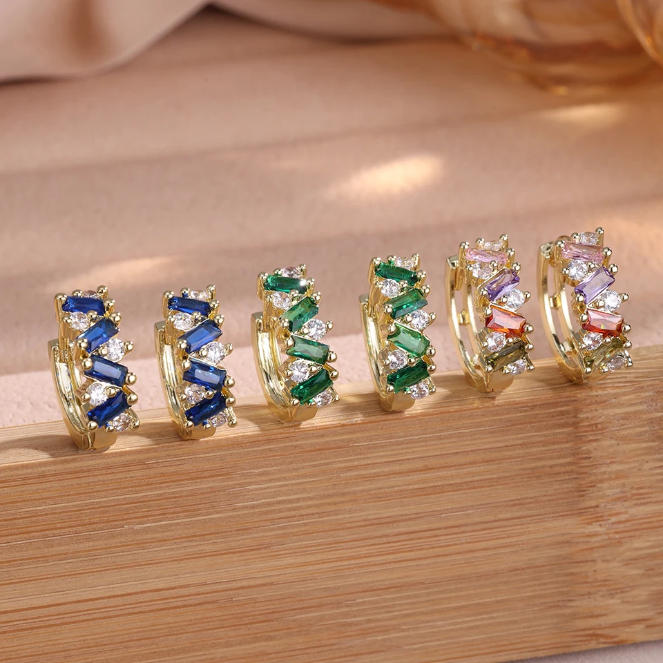 Rainbow Cubic Zirconia Hoop Earrings For Women Trending Round Gold Plated Earrings Luxury Jewelry Gifts