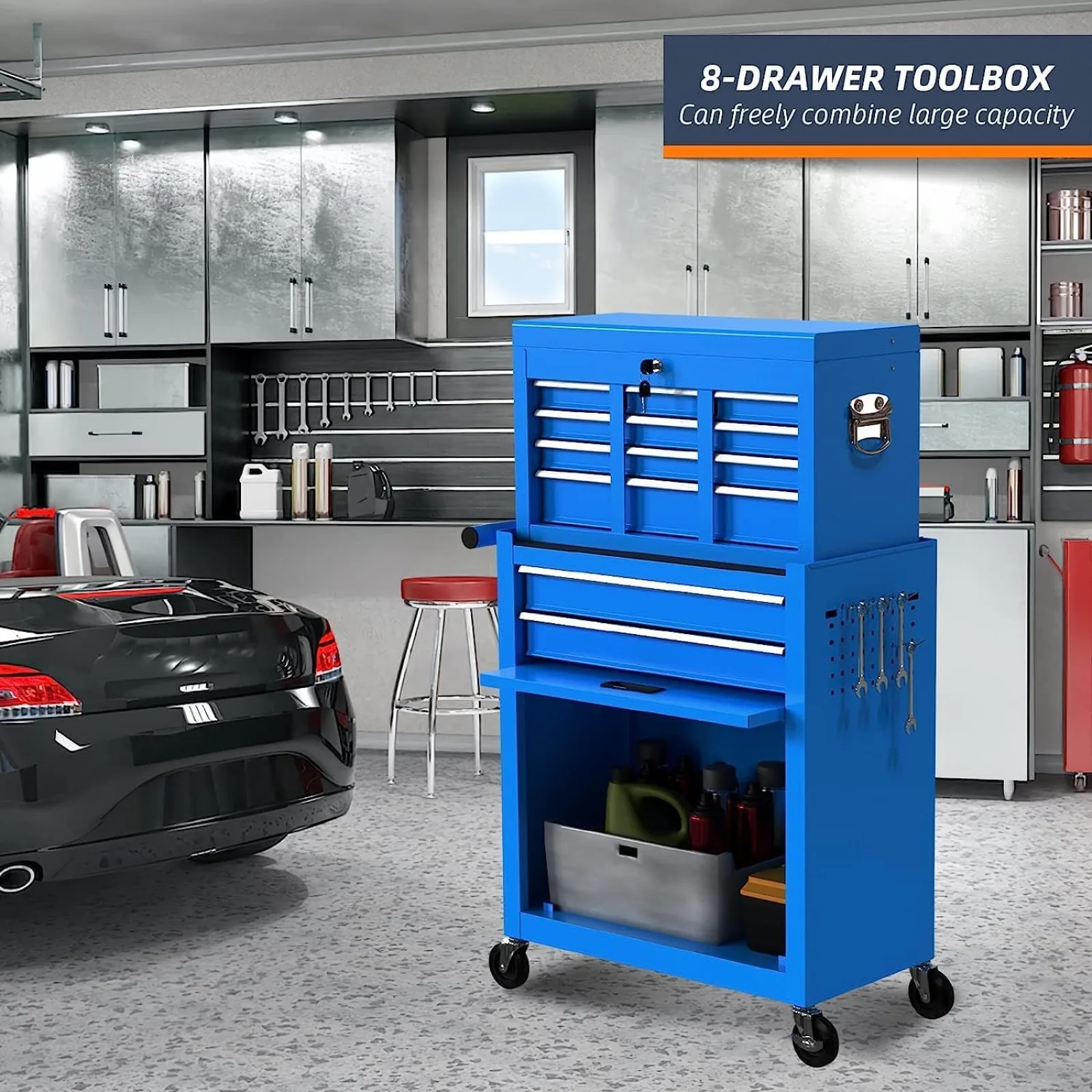 US 8-Drawer High Capacity Rolling Tool Box, Removable Cabinet Storage Tool Chest with Wheels and Drawers, Detachable Toolbox