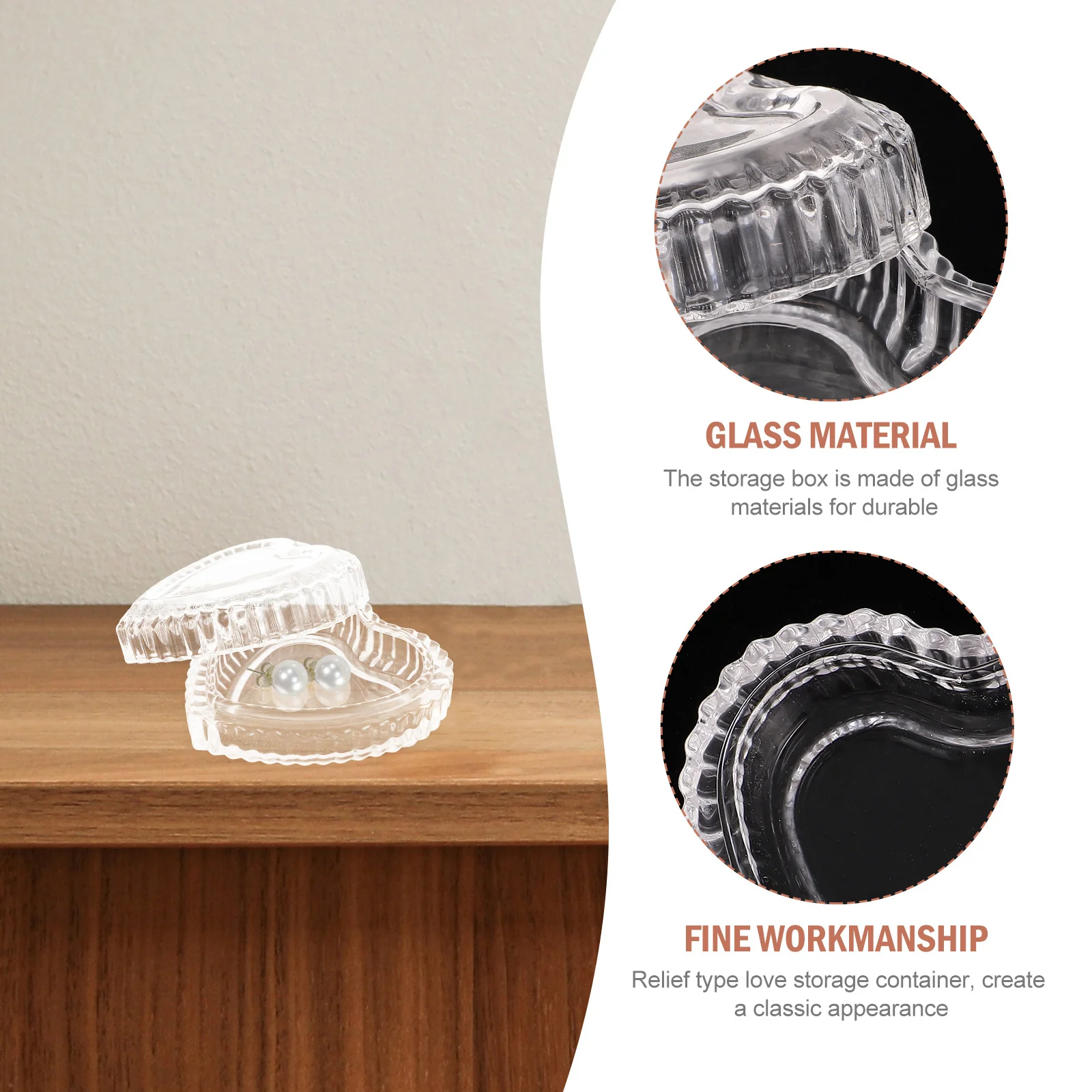Storage Boxes Valentine's Jewel Case Heart Shaped Jewelry Holder Glass Container Transparent Clear