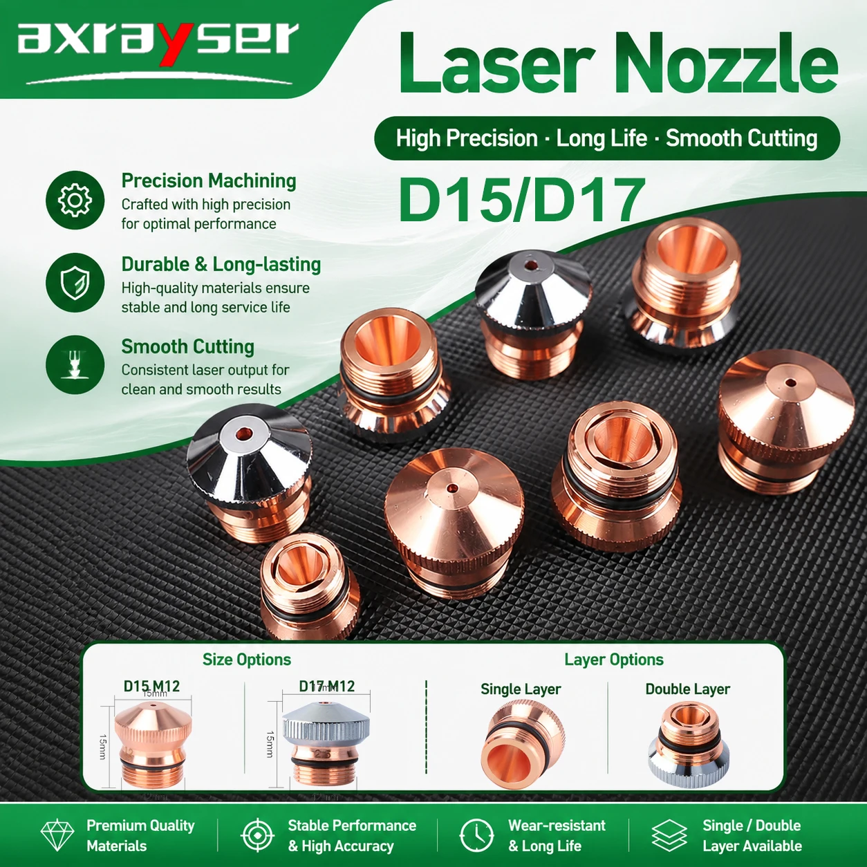 

Laser Nozzle M12 D15/D17 Single Double Layer Chrome plating Nozzle Caliber 0.8-5.0 For Fiber Laser Cutting Head