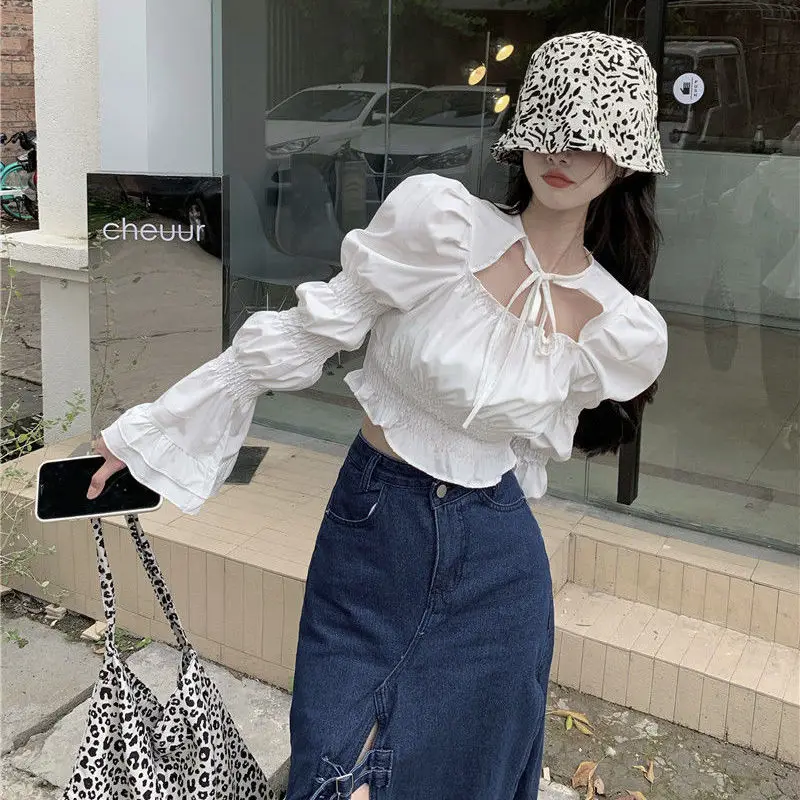 Blouses Women Crops Tender 2022 New Arrival Pure Chic Prevalent Dating Spring Fall Leisure Preppy Style Holiday Fit Mujer Blusas