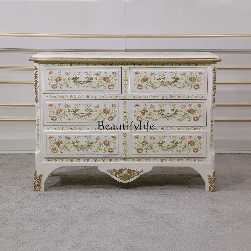 LS 04 خزانة ذات أدراج من الخشب الصلب الأوروبي خزانة بأدراج غرفة النوم الأمريكية الرجعية المطلية