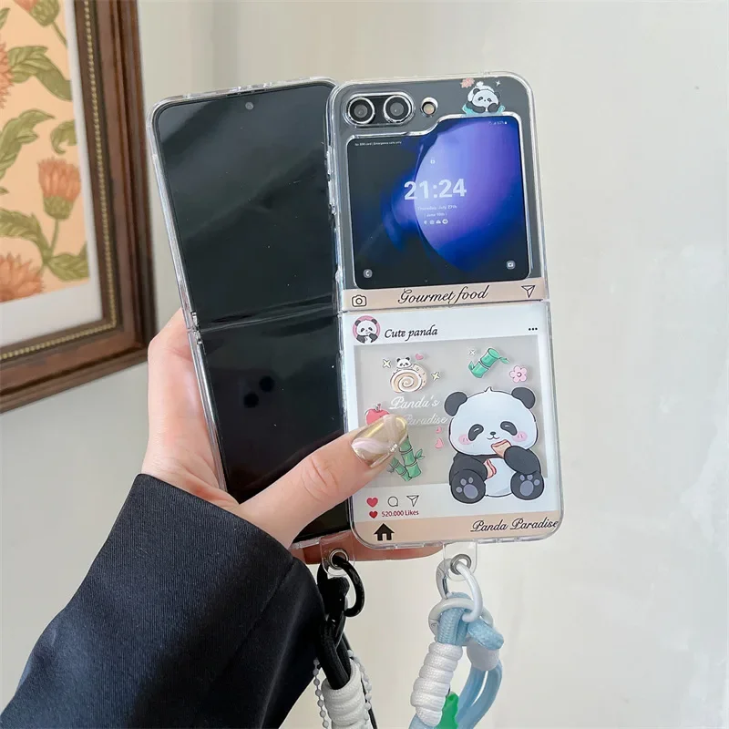 Funda de teléfono de Panda de dibujos animados para Samsung Galaxy Z Flip 3, 4, 5, 6 Z Fold 3, 4, 5, 6 Hard PC Back Cover para ZFlip6 ZFold6