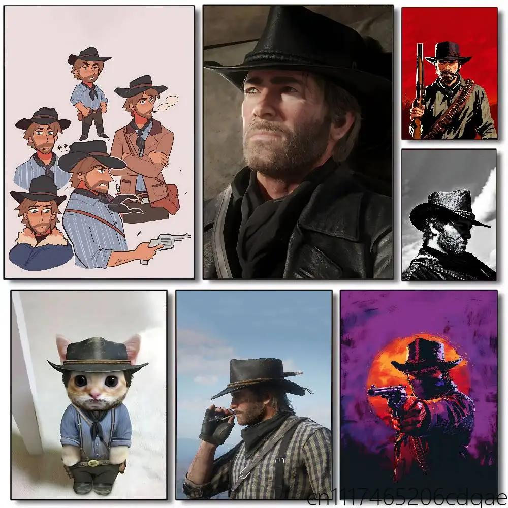 FOR RDR2 Arthur Morgan Poster Self-adhesive Art Waterproof Paper Sticker Coffee House Bar Room Wall Decor