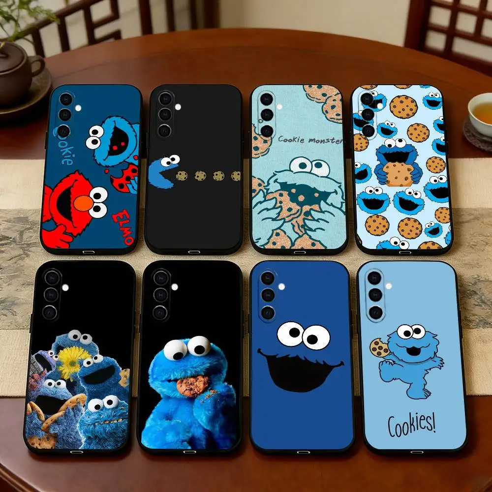 Cut Cartoon C-Cookies Monster Phone Case Black Silicone Soft For Samsung Galaxy A73,A72,A71,A70,A53,A52,A51