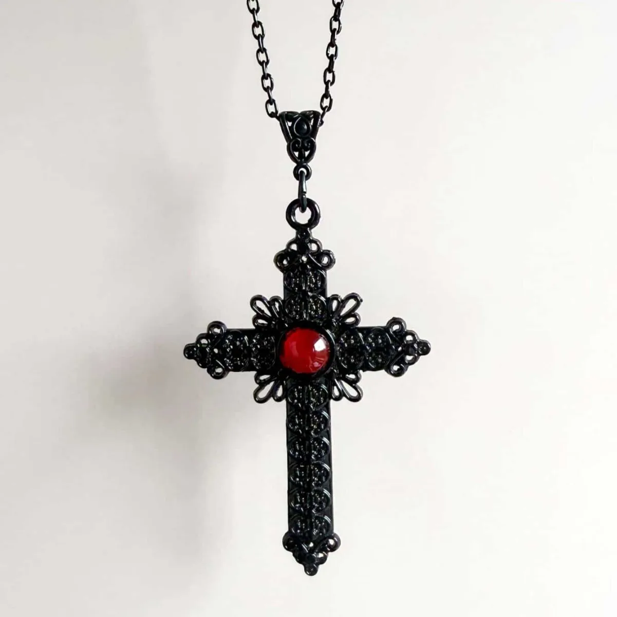 Death Black Cross Necklace,Goth jewelry,Blood Cameo,Witch Accessory,Victoria,Carved,Celtic,Mystery,Vintage,Choker For Women Man