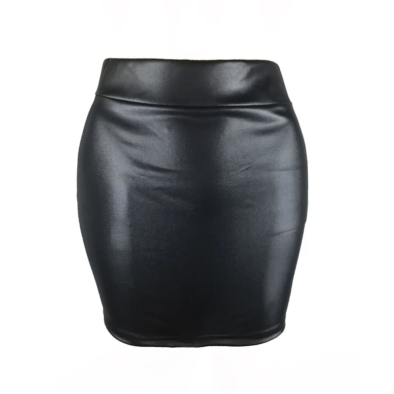 Women Mini Skirt Solid Color High Waist Slim Fit Skinny Matte Faux Leather Cozy Commuter Bodycon Skirt Streetwear