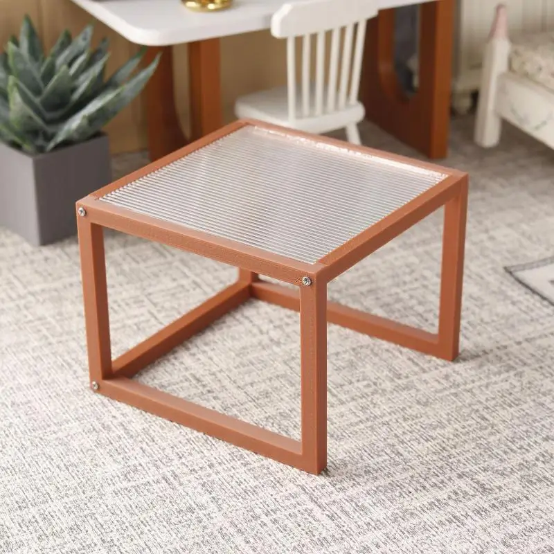 1Pcs 1:12 Dollhouse Miniature Acrylic Striped Tea Table Durable Furniture Decor for DIY Mini House Scene Decoration