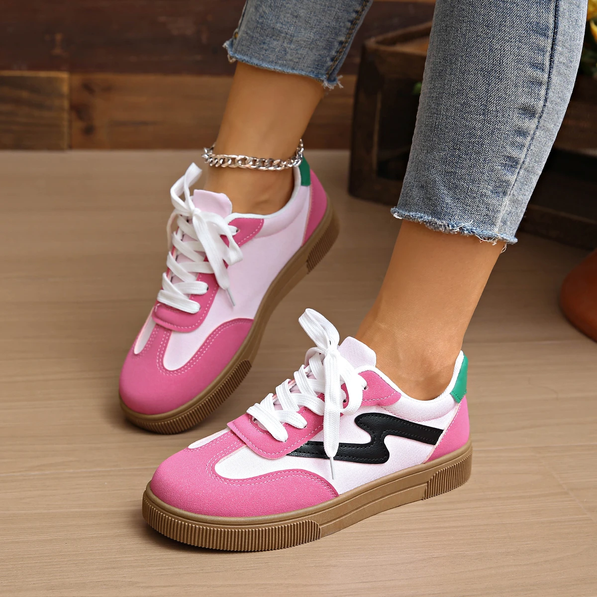 

New Style Fashion Mix Color Platform Sneakers Women Spring Autumn Lace-Up Plus Size Flats Woman Comfortable Non Slip Sport Shoes