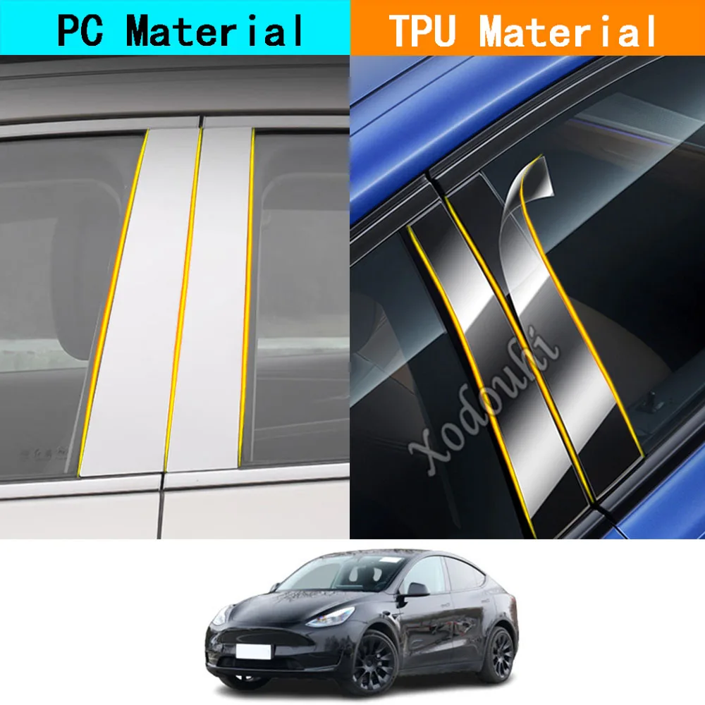 

Car TPU/Glossy Mirror Pillar Post Cover For Tesla Model Y 2018-2021 2022 2023 Door Trim Window Molding Stickers Accessories 2PCS