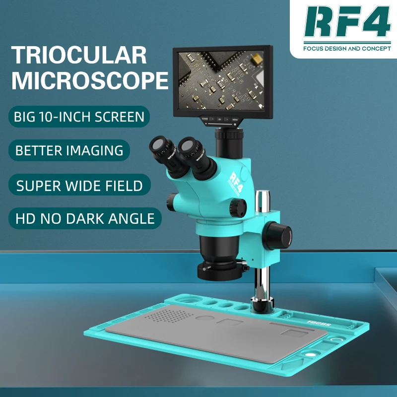 RF4 6.5-65X HDMI WIFI 1080P duża przestrzeń obwodu naprawy narzędzie 10 Cal Monitor synchroniczne Zoom mikroskop Stereo RF6565TVD2-YS010W