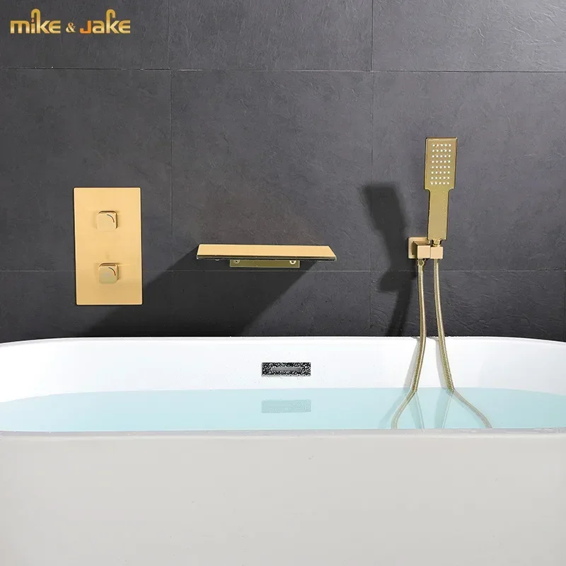 Gold brush bathtub shower mixer concealed installation shower faucet with high preasure hand shower set  Laskine bathtub mixer