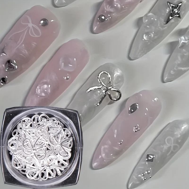 3-Flaschen-Weidenbögen aus Metall, Nageldekoration, Gold, Silber, 3D-Bowknot-Design, DIY-Charm, eleganter metallischer Schmuck, Maniküre-Zubehör – Detail 5